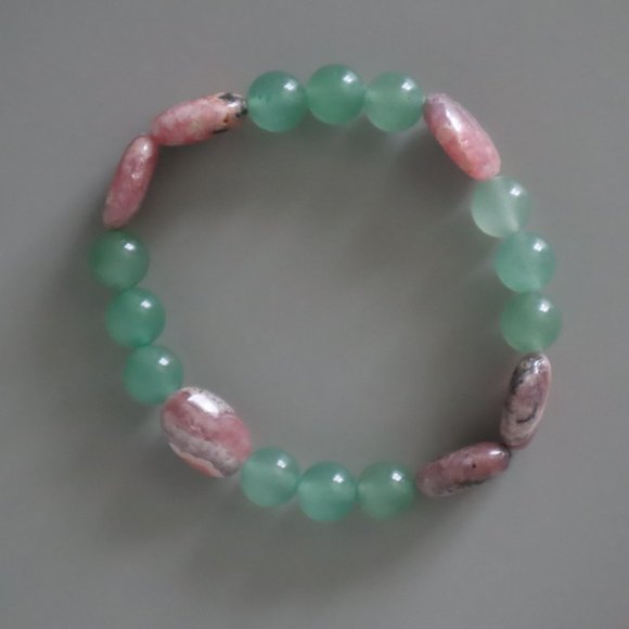 Rhodochrosite and Aventurine Stretch Bracelet - Picture 8 of 11